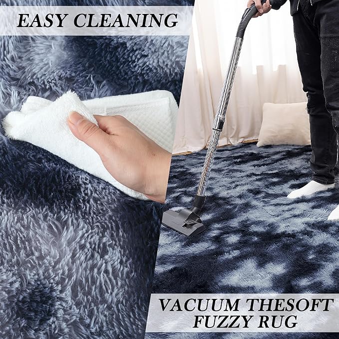 Fluffy Area Rug Living Room: Grey Shag Rug 6x9 Plush Rugs for Living Room - Large Fuzzy Soft Carpet (Tie-Dyed Dark Gray, 6x9 Feet)