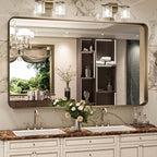 Bronze Bathroom Mirror 60x36 Inch, Brushed Bronze Metal Frame Mirror for Wall, Rounded Rectangle Bathroom Vanity Mirror with Tempered Glass, Anti-Rust, Horizontal/Vertical