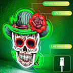 Day of the Dead Neon Sign - Mexican Sugar Skull LED Neon Light for Home & Bar Decor,UV Printed Art with Flexible LED Strip,Halloween & Día de Muertos Party Decoration（green)