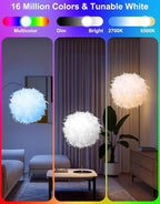 Star Vision Feather Lamp with Smart Light Bulb, Bluetooth Speaker & APP Control, Dimmable RGB LED Light,19.7inches, White