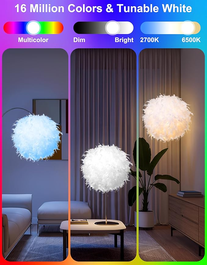 Star Vision Feather Lamp with Smart Light Bulb, Bluetooth Speaker & APP Control, Dimmable RGB LED Light,19.7inches, White