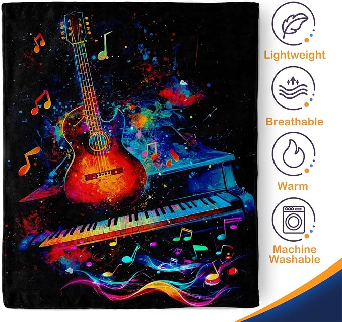 Aimego Guitar Music Gifts Blanket - Rock Musical Throw for Guitar Players Women Men Enthusiast Band Singer Art Theme Birthday Christmas Lightweight Blanket 50"x60"