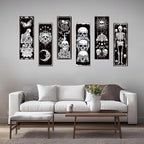 Sintuff 6 Pieces Black Gothic Wall Decor Skull Wall Art Boho Sun Moon Phases Snake Gothic Hanging Wooden Minimalist Skeleton Art Prints Vintage Pediments for Room Living Bedroom Bathroom