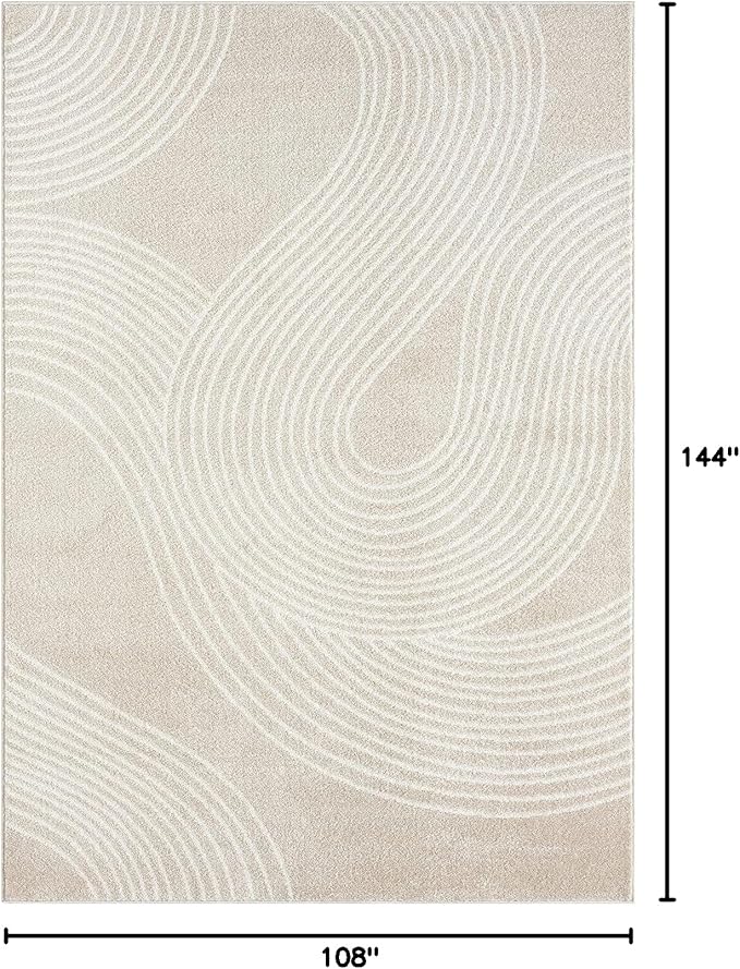 Abani Nuevo Collection Area Rug - Transitional Beige/Cream Design -9' x 12' - Easy to Clean - Durable for Kids and Pets - Non-Shedding - Medium Pile - Soft Feel - for Living Room, Bedroom & Office
