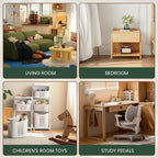 Genuine Leather Round Pouf Ottoman Footstool for Living Room, Bedroom, Indoor (Black)