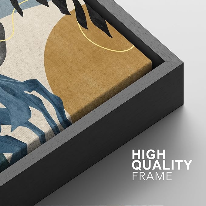 SIGNFORD Framed Canvas Print Wall Art Set Jungle Tropical Monstera Palm Leaf Abstract Shapes Illustration Modern Art Decorative Nordic Nature for Living Room, Bedroom, Office - 16"x24"x2 Black