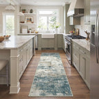 Runner Rug for Hallway Kitchen, 2'6"x6' Machine Washable Runners Rug for Entryway, Soft Modern Abstract Throw Rugs, Low Pile Floor Cover with Non Slip Backing, Navy Beige