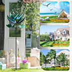 LimeHill Wind Spinner for Yard and Garden - Large Metal Windspinners for Outdoor Decorations (Blue Lotus (24 X 84 Inches))