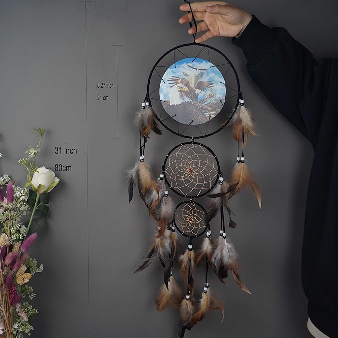 Remorelt Wolf Eagle Bear Dream Catcher Bedroom Wall Decor, Christmas Home Decoration, Room Accessory, White Moon Feather Decoration - Unique Home Craft Wall Pendant (DC12 8inch 3D Eagle)