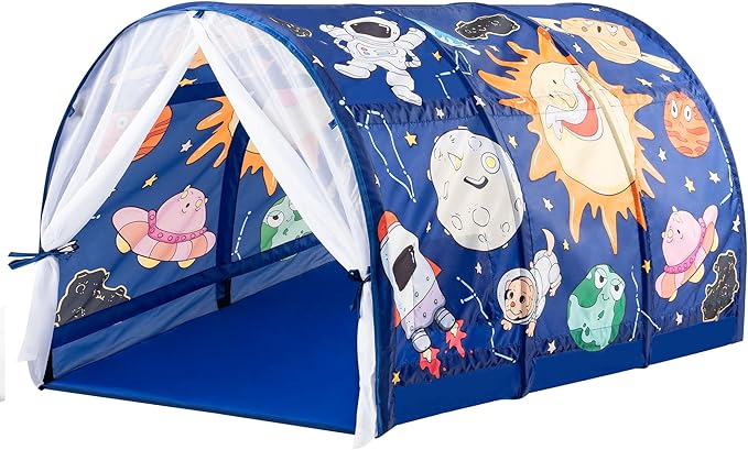 Bed Tent for Kids with LED Strip Lights Toddler Bed Tent Foldable Game House for Children Play Tents for Girls Boys Sleeping Canopy Playhouse (Dark Blue - Space)
