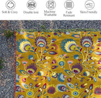 Snycler Boho Throw Blanket for Bed, 100% Organic Cotton Muslin Soft Throw-Yellow Boho Floral Farmhouse Rustic Spring Summer Fall Decor Blanket for Couch Sofa Quilt and Gift, 80" x 90"