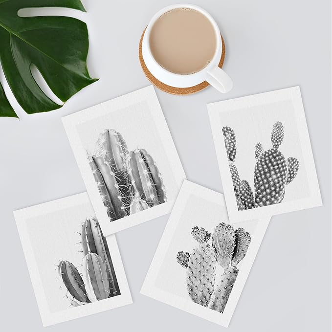 SIGNWIN Poster Set Black & White Saguaro Southwest Desert Tropical Cactus Floral Botanical Photography Modern Art Decorative Scenic Multicolor Nature Wilderness for Bedroom - 12"x16"x4