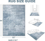 Area Rugs 5x7 Living Room: Washable Rug Modern Abstract Large Rugs Soft Non Slip Neutral Rug Stain Resistant Indoor Carpet for Bedroom Kitchen Dining Room Table Nursery Home Office Rugs(Blue,5'x7')