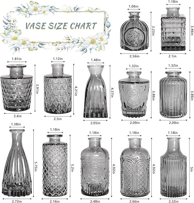 Bud Vase Set of 12, Black Bud Vases in Bulk, Small Flower Vases for Centerpieces, Mini Vintage Vase for Rustic Wedding, Home,Table Decoration