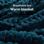 Chunky Knit Throw Blanket, 40''*50'' Knitted Throw Chenille Yarn for Bed Couch, Handmade Peacock Blue Crochet Big Thick Blanket, Machine Washable Cute Comfy Blanket for Home Decor