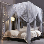 VETHIN 4 Corners Post Princess Bed Canopy Curtain Double Layer Cozy Drape Netting 4 Opening Mosquito Net for Girls & Adults Bedroom Decoration Accessories (Double Gray, 53" W*78" L*82"*H/(Full))
