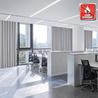 Fcosie Inherent Flame Retardant Blackout Curtains for Meeting Room (100W by 96L in, Greyish White, 2 PCS), Room Darkening Antique Bronze Grommet Draperies, 80% Light Blocking Drapery Window Treatment