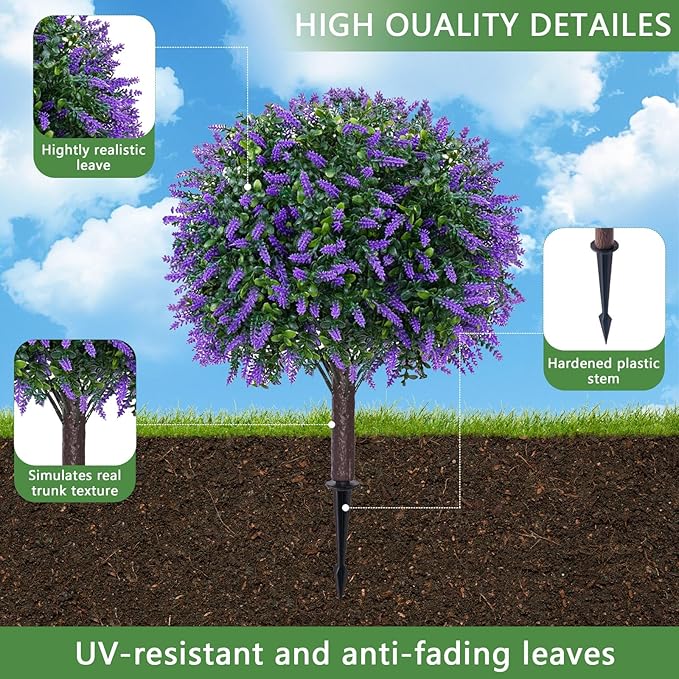 BAIJIALI Artificial Trees,2 Set of 16'' UV Resistant Fake Evergreen Shrubs Bushes Plants (Lavender, 2 Packs)