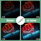 Headphone Neon Sign Dimmable Led Happy Music Neon Light for Wall Decor USB Cute Headset Figure Neon Light Sign for Music Studio Bar Live Music Party Bedroom