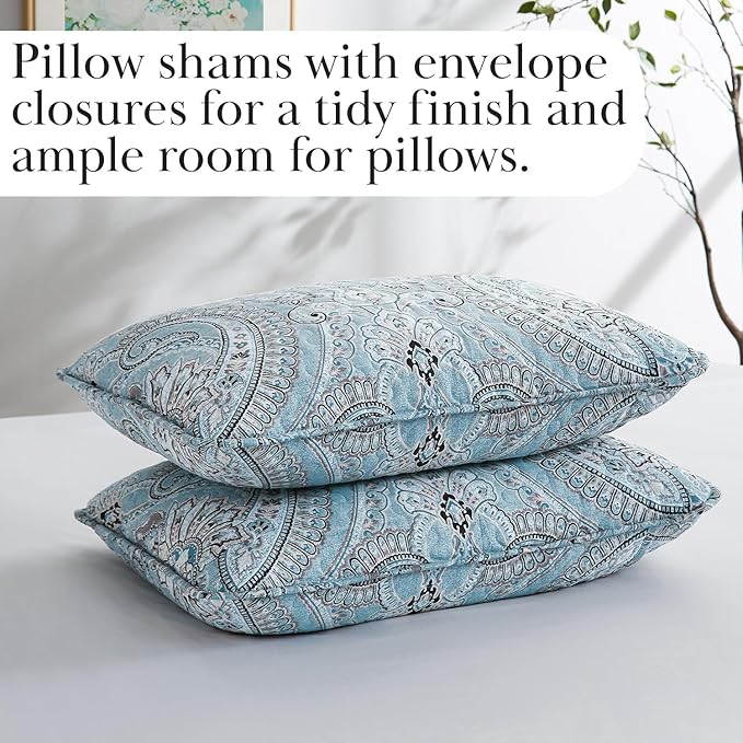 Southshore Fine Living, Inc. Twin XL Comforter Quilt Set, Dorm Bedding Essentials, Stain Resistant, Machine Washable Paisley Boho Bed Spread, Twin XL Quilt Bedspread Set w/Pillow Sham, Paisley Aqua