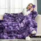 Cozy Bliss Faux Fur Throw Blanket for Couch, Fuzzy Soft Plush Thick Bubble Blanket for Sofa Bedroom Living Room, 60 * 80 Inches Tie-dye Purple