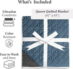 Vianney Queen Comforter Novo Cobalto 91x93 Inches Lightweight Reversible Blanket with Triangular Quilt Pattern Cozy Soft Bedding in Cobalt Blue and Dark Grey