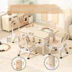 Height-Adjustable Kids Table and Chairs, 31.5''L x 23.6''W Toddler Table and 4 Chairs Set with Anti-Slip Foot Covers, Children Activity Table for Ages 2-10, Graffiti Desktop