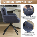Fabric Dining Chair Set of 2 Modern Upholstered Swivel Dining Room Chairs Comfy Accent Armchair with Mid Back, Desk Arm Chair No Wheels for Kitchen/Living Room/Dining Room, Navy