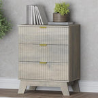 Fluted 3 Drawer Dresser, 30.3" Tall Compact Modern Boho Chest of Drawers, Wooden Storage Cabinet for Bedroom, Living Room, Entryway, Curved Profile Design