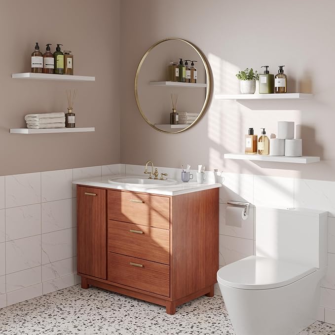 23’’White Floating Shelves for Wall,Rustic Wood Shelf for Room Decor/Storage/Display,Small Bookshelf,Wall Mounted Hanging Shelves for Bedroom, Bathroom, Living Room, Kitchen,Set of 4