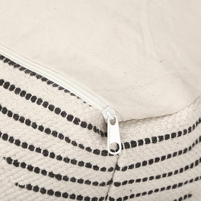 REDEARTH · UNSTUFFED Pouf Ottoman Cover Textured Boho Storage Square Home Decor Poof Pouffe Space Saver Footrest for Living Room, Bedroom, Nursery, Kidsroom; 100% Cotton (18"x18"x18"; Black)