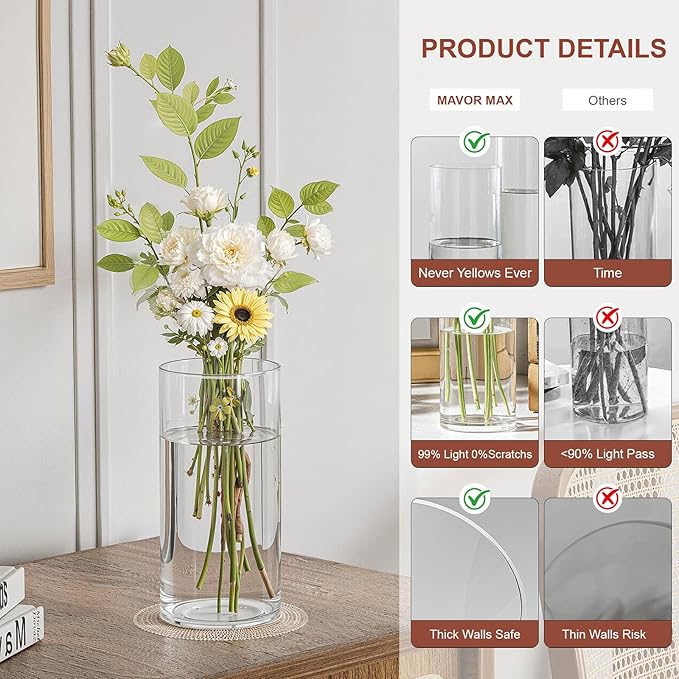 30 Pack Glass Cylinder Vase for Centerpieces, Clear Flower Glass Vases for Wedding Decorations, Hurricane Floating Candle, Holder for Table Centerpiece Wedding Home Décor