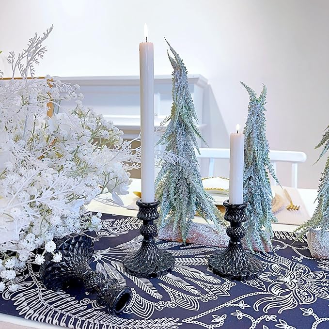 Glass Candlestick Holder,Striped Taper Candle Holders,Set of 6 Candle Stand for Table Centerpieces, Home Decor,Weddings,Festival and Parties (Black Diamond)