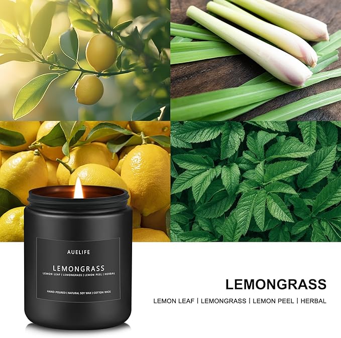 Lemongrass Candle | Lemon Grass Scented Candles for Outdoor & Indoor, Natural Fragrance for Garden Yard, Candle Gifts for Women Men- 7oz Soy Candles for Home Scented, 50Hours Long Lasting Burn