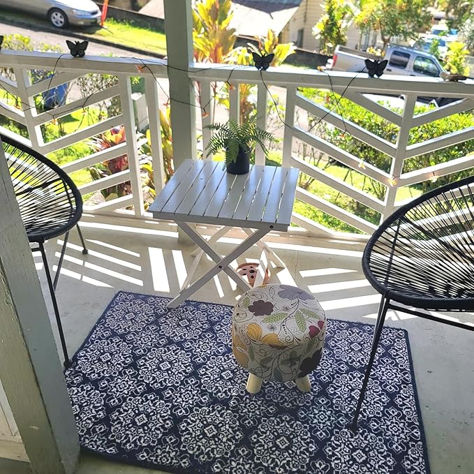 Asense Small Round Ottoman Foot Rest Stool Linen Padded Seat Footstool Ottoman with Anti-Slip Wooden Legs (Flower,Linen)