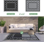 GENIMO 8' x 10' Outdoor Rug Patio Waterproof, Reversible Plastic Straw Area Rugs Mat for Camper Decor, Outside Carpet for Camping, Rv, Deck, Porch, Picnic, Beach, Balcony, Black & Grey