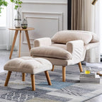 CANMOV Modern Accent Chair with Ottoman Set of 2, Soft Fabric Armchair with Adjustable Backrest and Side Pockets, Comfy Lounge Chair for Living Room, Bedroom, Apartment, Office, Beige