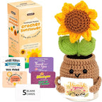 Crochet Sunflower Doll with Positive Cards – Emotional Support Stand with Magnetic Hands Hold Custom Cards - Thank You for Helping Me Grow Gift for Teachers, Coworkers & Friends