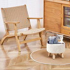 Wimarsbon Pouf Ottoman, 100% Cotton Knitted Boho Footstool, Round Footrest with Non-Skid Wood Legs, Home Décor Handmade Pouffe, Leisure Floor Step Stool for Living Room (Beige)