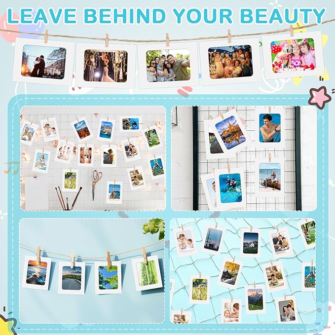 Janlaugh 100 Pcs Paper Photo Frames 4x6 White Paper Picture Frame with 100 Clip 10 String Kit DIY Hanging Cardboard Photo Holder Back to School Wall Decor Wedding Home