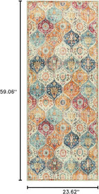 Lahome Moroccan Trellis Hallway Rug, 2x5 Washable Runner Rug Non Slip Kitchen Runners for Hallways, Ultra-Thin Vintage Carpet for Bedroom Bathroom Entryway, Cream/Multi