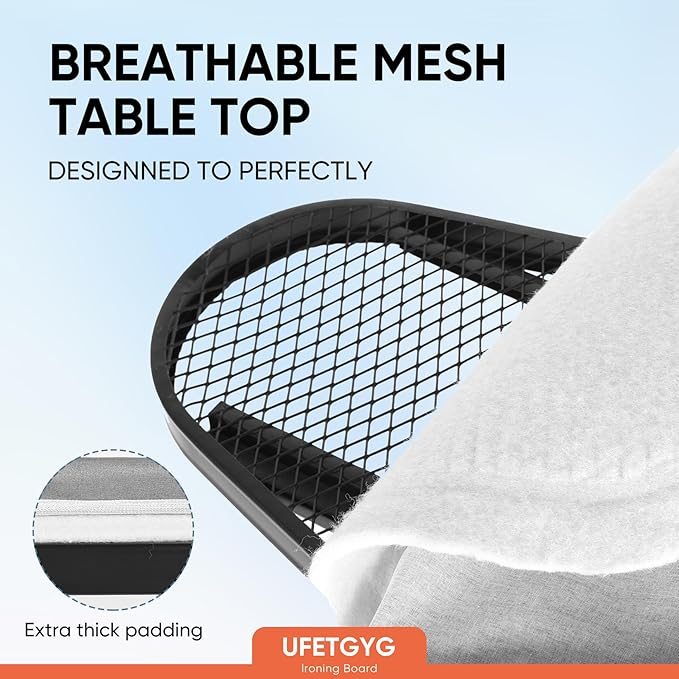 Classic Ironing Board 43" X 13" W/with Iron Rest | Full Metal Construction| Height Adjustable | Heat & Scorch Resistant Fabric | Anti-Skid Feet | Easy to Fold (Dark Grey)