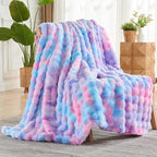 NEWCOSPLAY Faux Fur Twin Blanket Purple Rainbow Luxury Fluffy Thick Warm Bubble Blanket for Couch Sofa Bed 700GSM (Purple Rainbow, Twin(60"x80"))