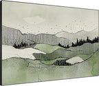 SIGNWIN 46"x60" Extra Large Framed Wall Art Green Line Art Mountain Landscape Illustration for Home Living Room Bedroom Decor (Frame Assembly Required)