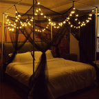 8 Corner Bed Canopy with 100 LED Star String Lights Battery Operated, Bed Netting Unique Style 4 Door Square Canopy Bed Curtains Canopy - Suggested for Twin Full Queen King Bed