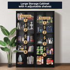 5 Tier Metal Curio Cabinets, Modern Bookshelf Cabinet with 4 Adjustable Shelves, Cabinet Display Case for Home Office, Living Room, Pantry (Black-27.5W)