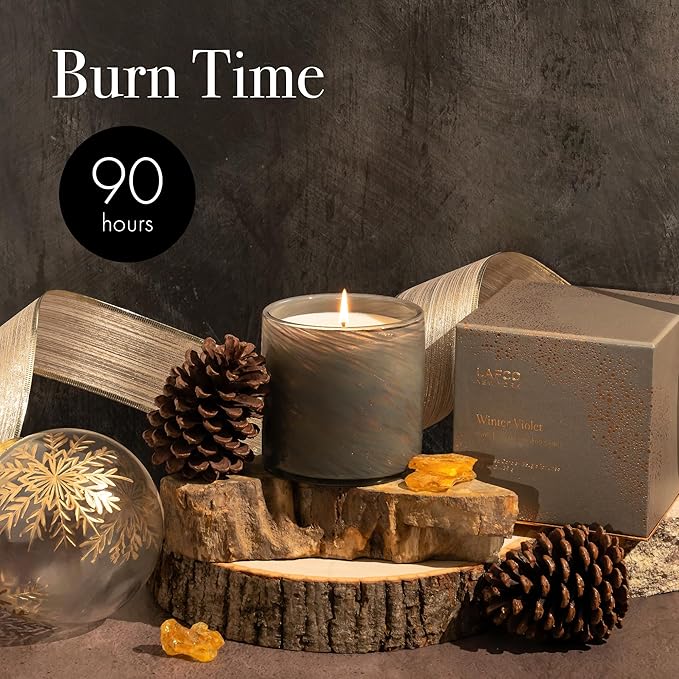 LAFCO New York 2025 Holiday Signature Candle, Winter Violet - 15.5 oz - 90-Hour Burn Time - Reusable, Hand Blown Glass Vessel - Made in The USA