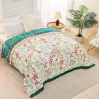 Boho Throw Blanket for Bed, 100% Cotton Soft Rustic Quilt Fall Blanket, 80" 90" Floral Printed Farmhouse Decor Bed Blankets, All Season Rustic Reversible Bohemian Throw Quilt