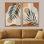 SIGNFORD Framed Canvas Print Wall Art Mid-Century Palm Leaf and Geometry Symbols Abstract Shapes Illustrations Modern Boho Nature Colorful Chic for Living Room, Bedroom, Office - 24"x36"x2 Natural