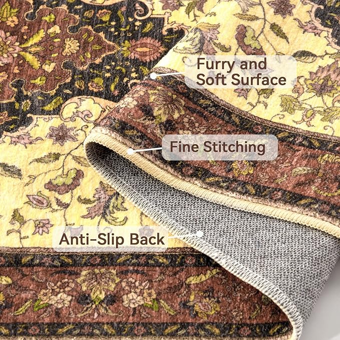 Topllen Entryway Rug - 2'x3' Boho Soft Low Pile Washable Area Rug, Non-Slip Small Rugs Indoor for Front Door Entrance Kitchen Bathroom, Vintage Carpet Stain Resistance (Red, 2x3ft)